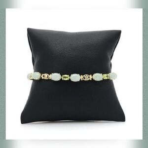 Vintage 14k Yellow Gold Jade & Peridot Chinese Character Tennis Bracelet 7.5